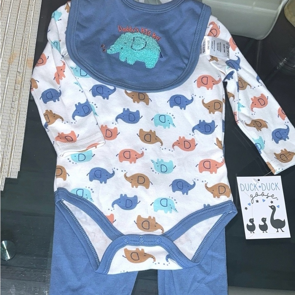 Duck Duck Goose Elephant Print Bodysuit - Blue and Brown
